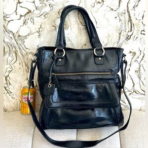 Liz Claiborne black genuine leather convertible satchel shoulder bag